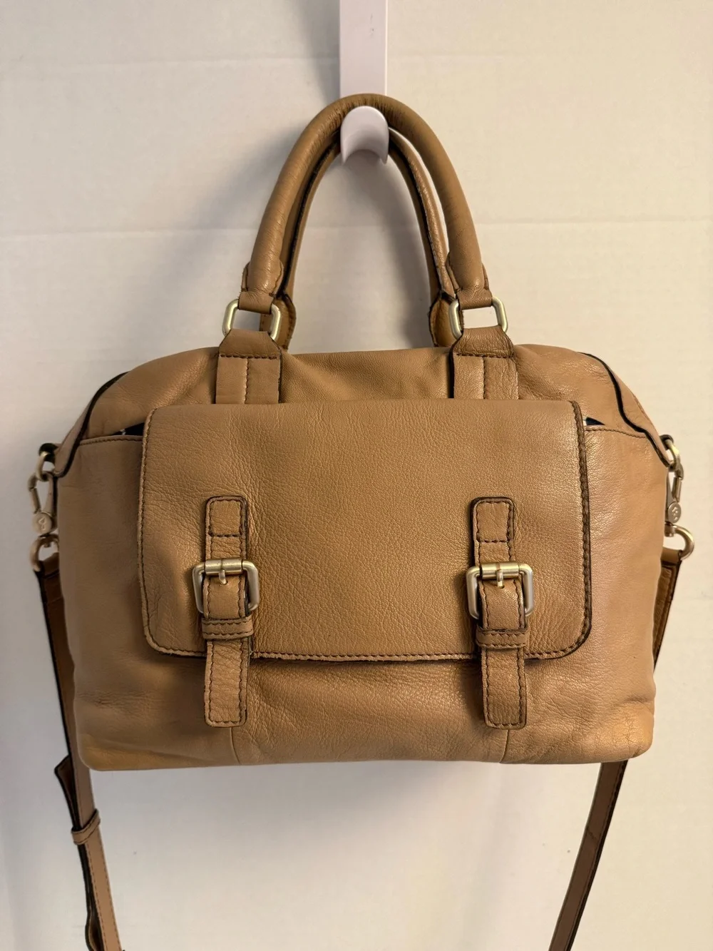 Boden Tan Leather Crossbody Satchel Bag – Soft Pebbled Leather